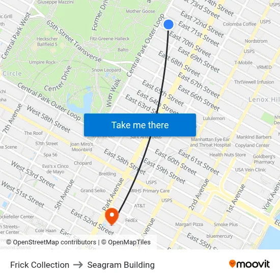 Frick Collection to Seagram Building map