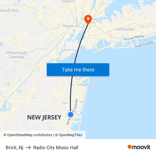 Brick, Nj to Radio City Music Hall map