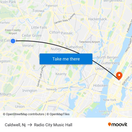 Caldwell, Nj to Radio City Music Hall map