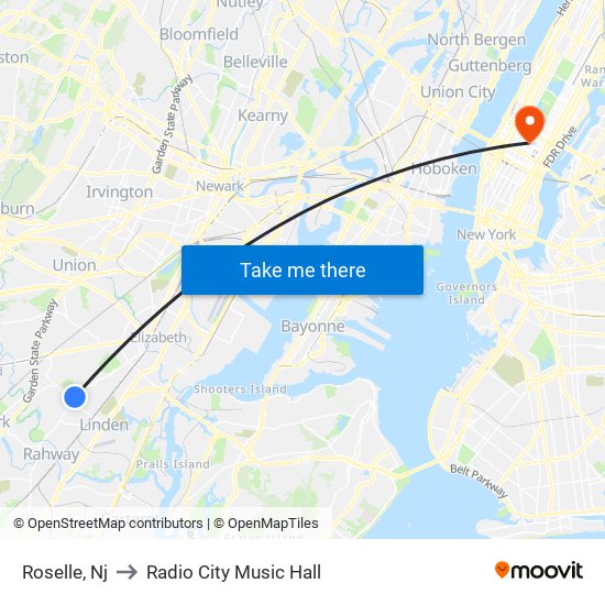 Roselle, Nj to Radio City Music Hall map