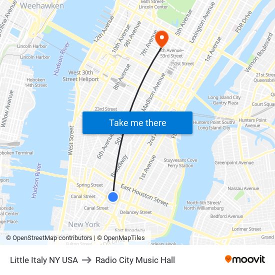 Little Italy NY USA to Radio City Music Hall map