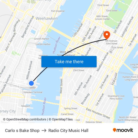 Carlo s Bake Shop to Radio City Music Hall map