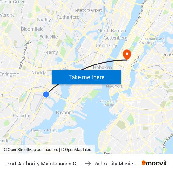 Port Authority Maintenance Garage to Radio City Music Hall map