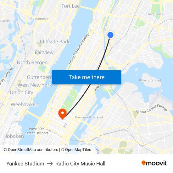 Yankee Stadium to Radio City Music Hall map
