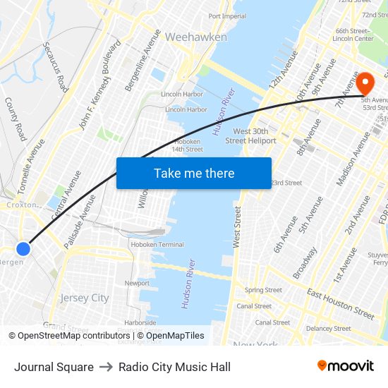 Journal Square to Radio City Music Hall map