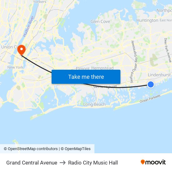 Grand Central Avenue to Radio City Music Hall map