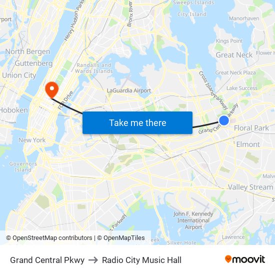 Grand Central Pkwy to Radio City Music Hall map