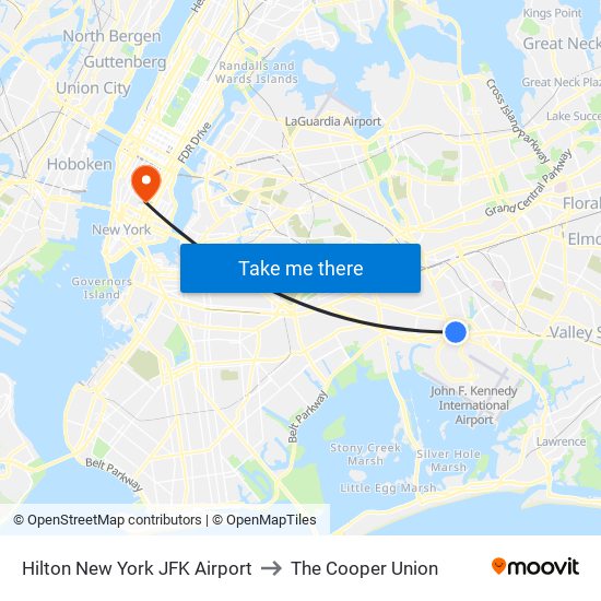Hilton New York JFK Airport to The Cooper Union map