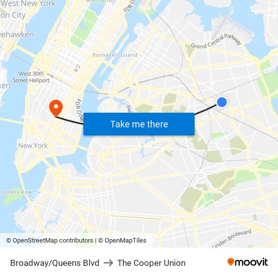 Broadway/Queens Blvd to The Cooper Union map