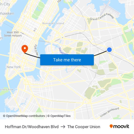 Hoffman Dr/Woodhaven Blvd to The Cooper Union map