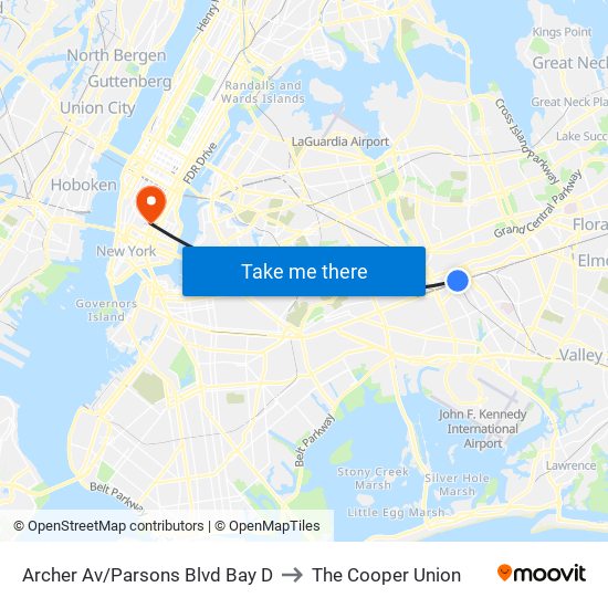 Archer Av/Parsons Blvd Bay D to The Cooper Union map