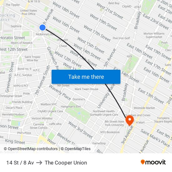 14 St / 8 Av to The Cooper Union map