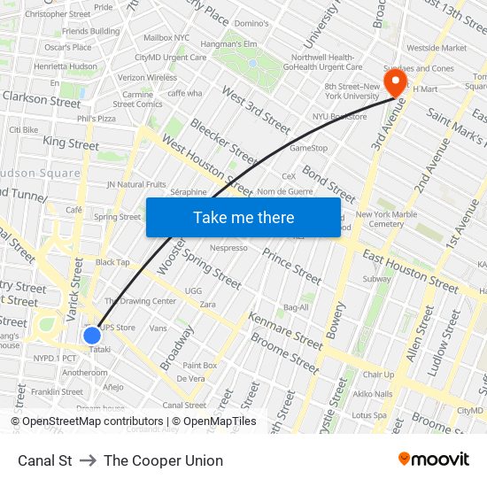 Canal St to The Cooper Union map