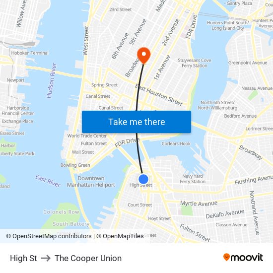 High St to The Cooper Union map