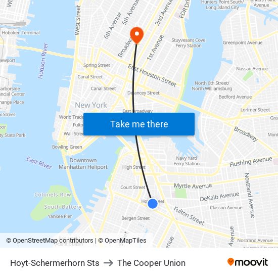 Hoyt-Schermerhorn Sts to The Cooper Union map
