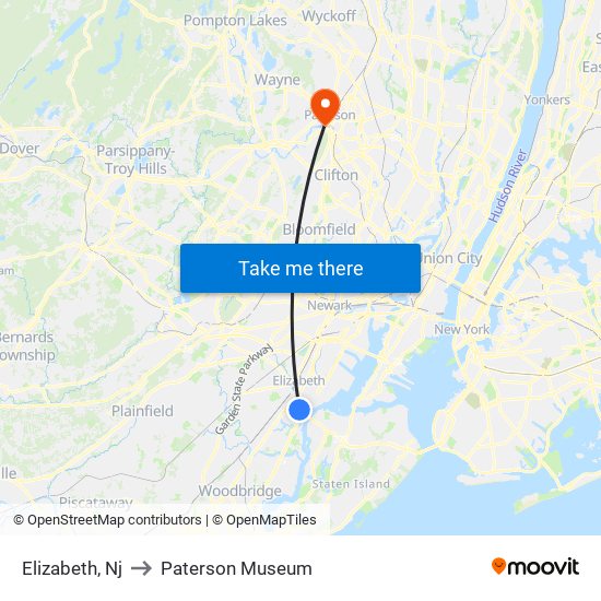 Elizabeth, Nj to Paterson Museum map