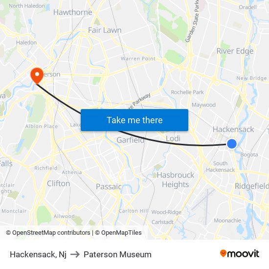 Hackensack, Nj to Paterson Museum map