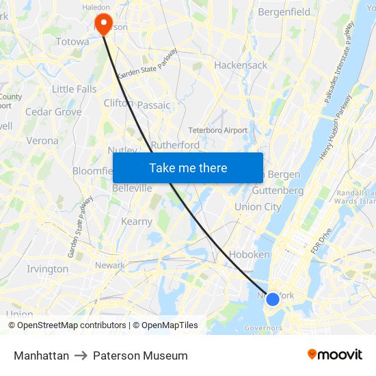 Manhattan to Paterson Museum map