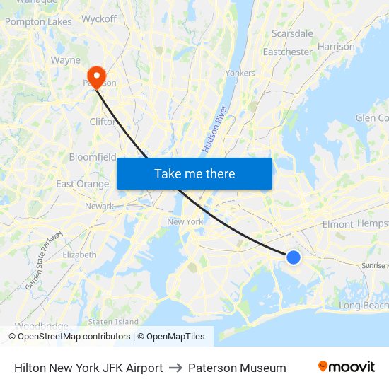 Hilton New York JFK Airport to Paterson Museum map