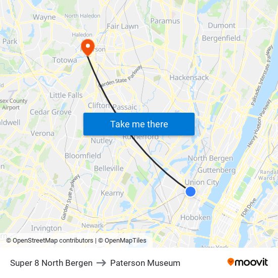 Super 8 North Bergen to Paterson Museum map