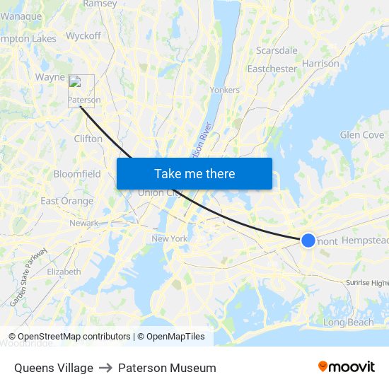 Queens Village to Paterson Museum map