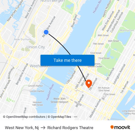 West New York, Nj to Richard Rodgers Theatre map