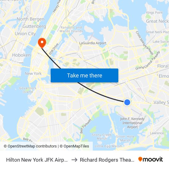 Hilton New York JFK Airport to Richard Rodgers Theatre map