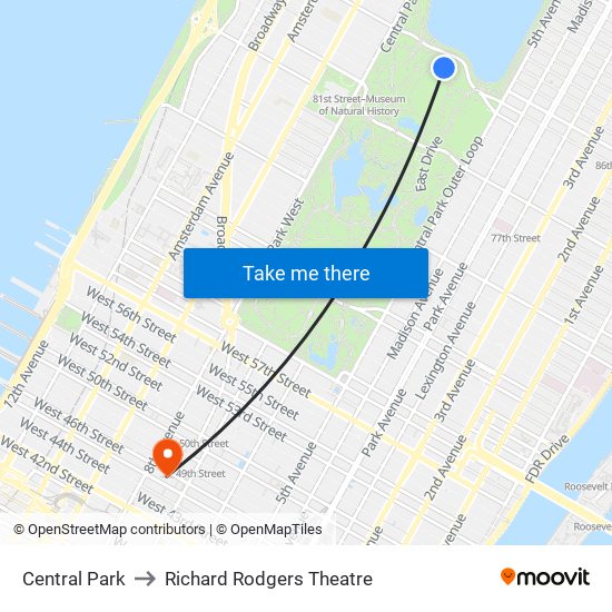 Central Park to Richard Rodgers Theatre map