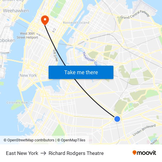East New York to Richard Rodgers Theatre map