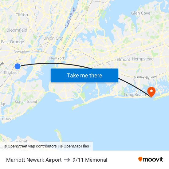 Marriott Newark Airport to 9/11 Memorial map