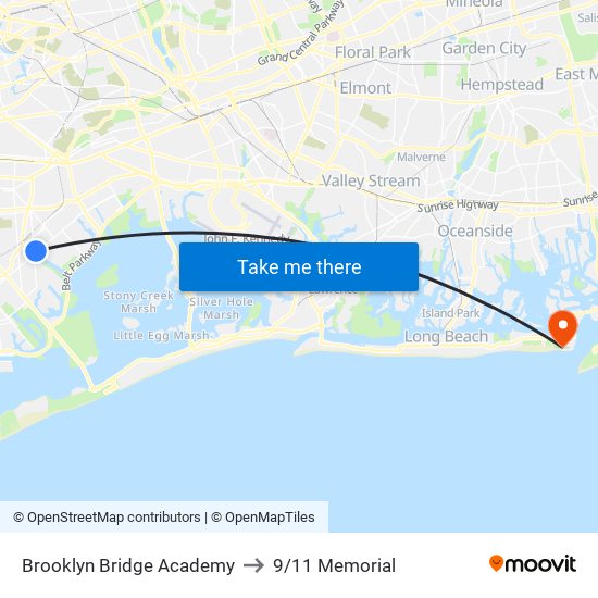Brooklyn Bridge Academy to 9/11 Memorial map