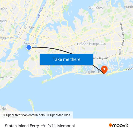 Staten Island Ferry to 9/11 Memorial map