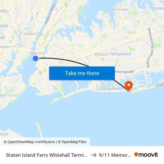 Staten Island Ferry Whitehall Terminal to 9/11 Memorial map