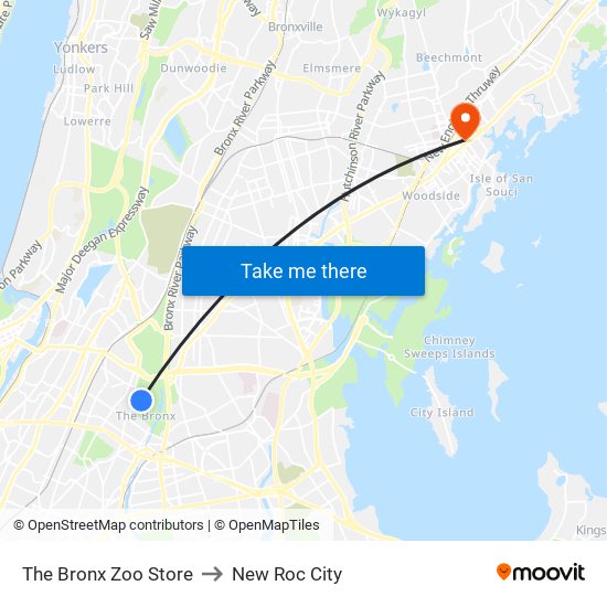 The Bronx Zoo Store to New Roc City map