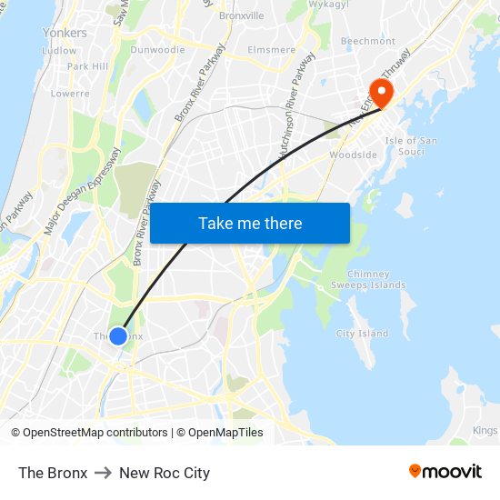 The Bronx to New Roc City map