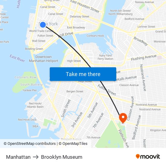 Manhattan to Brooklyn Museum map