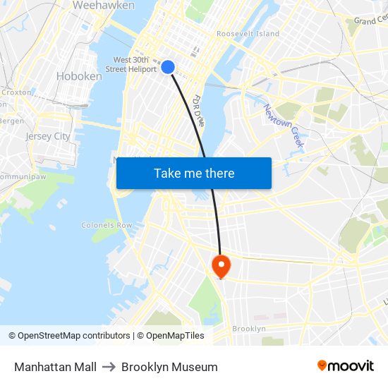 Manhattan Mall to Brooklyn Museum map