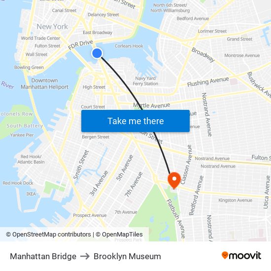 Manhattan Bridge to Brooklyn Museum map