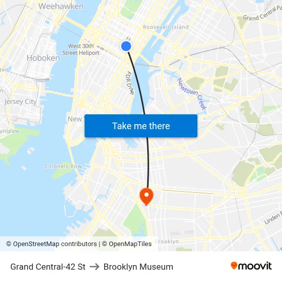 Grand Central-42 St to Brooklyn Museum map