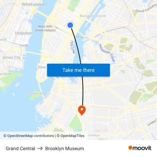 Grand Central to Brooklyn Museum map