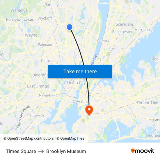 Times Square to Brooklyn Museum map
