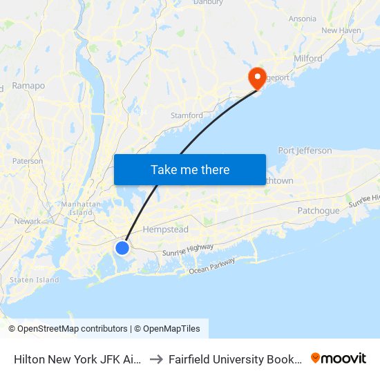 Hilton New York JFK Airport to Fairfield University Bookstore map