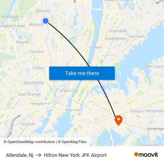 Allendale, Nj to Hilton New York JFK Airport map