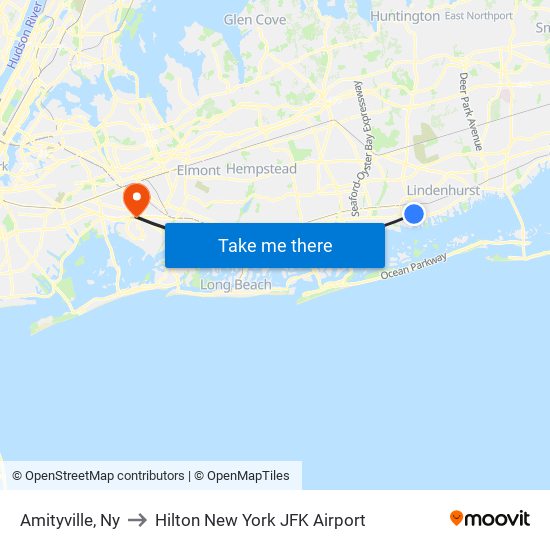Amityville, Ny to Hilton New York JFK Airport map
