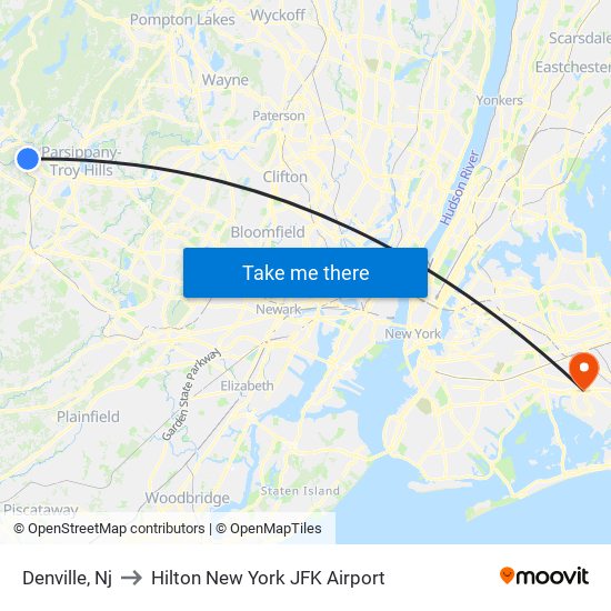 Denville, Nj to Hilton New York JFK Airport map