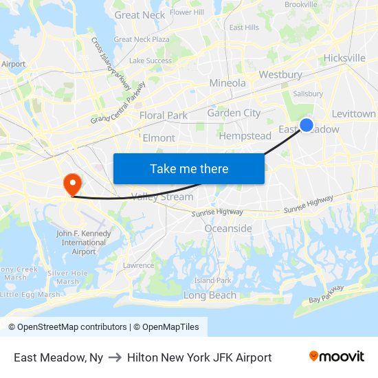East Meadow, Ny to Hilton New York JFK Airport map
