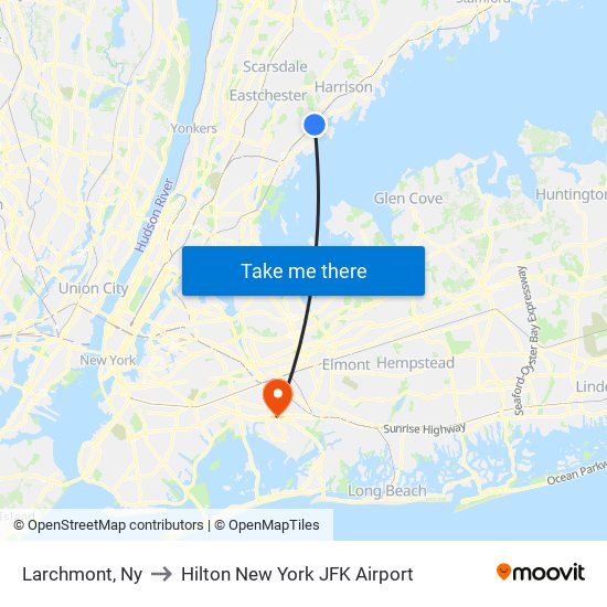 Larchmont, Ny to Hilton New York JFK Airport map