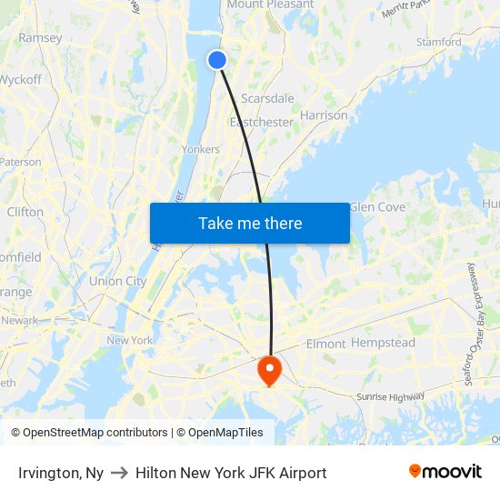 Irvington, Ny to Hilton New York JFK Airport map