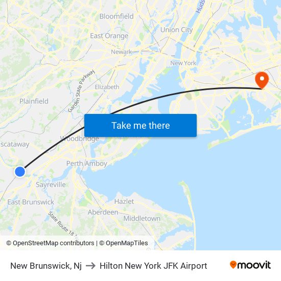 New Brunswick, Nj to Hilton New York JFK Airport map