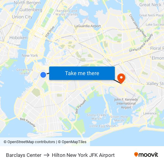 Barclays Center to Hilton New York JFK Airport map